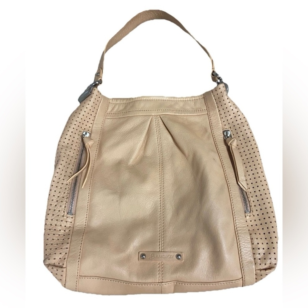 B. MAKOWSKY  - Tan Leather Shoulder Tote, Gently Used, Lightweight Designer Bag